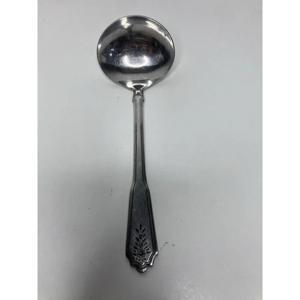 Vintage Roger Co Gravy Ladle Spoon Korea Floral Pattern Stainless